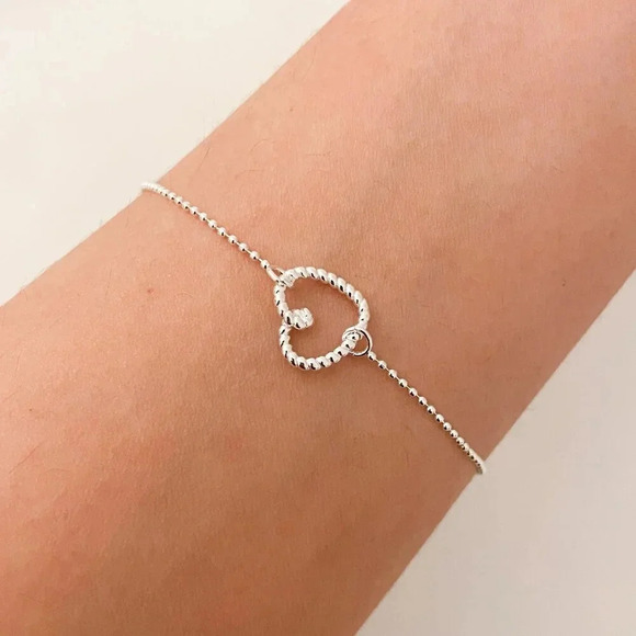 Jewelry - 925 Sterling Silver Heart Bracelet Dainty Bead Bracelet Thin Tiny Bead Bracelet